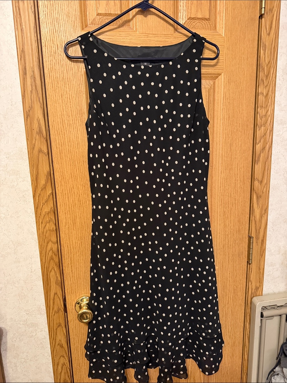 Jones Wear Black Dress with Cream Polka Dots - Sleeveless Midi Ruffle Hem